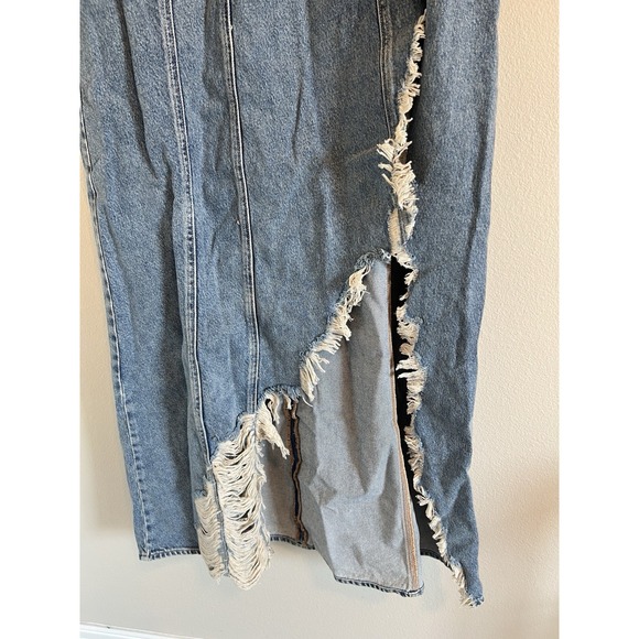 NWT Good American‎ distressed denim midi dress size XL w/ adjustable straps - Picture 3 of 9